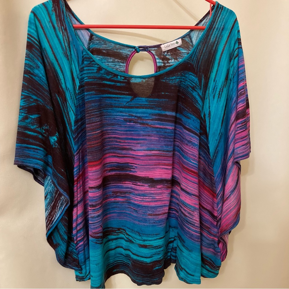 Colorful Slouchy Striped Women's Top with Batwing Sleeves